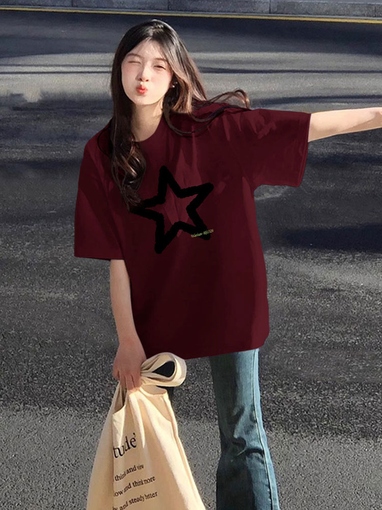 高質量純棉220克精梳緊密手感好直播品質前印花短袖t恤女