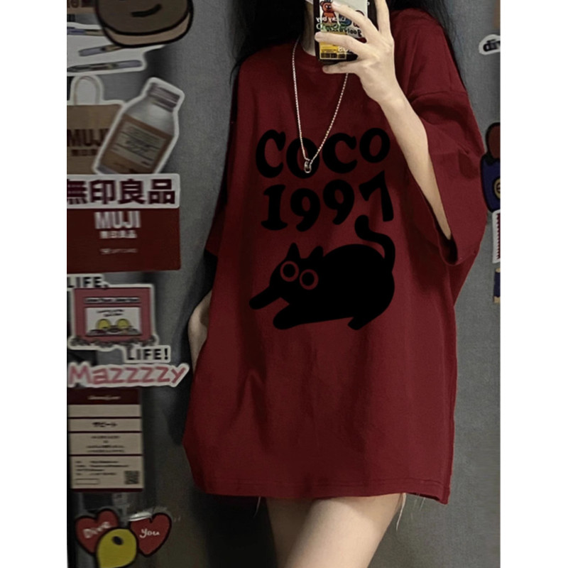 高質量純棉220克精梳緊密手感好直播品質前印花短袖t恤女