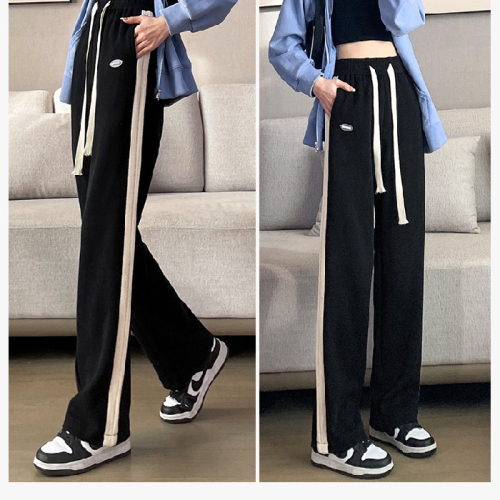 Gray wide-leg pants for women summer new high-waisted straight-leg floor-length mopping thin casual sports pants