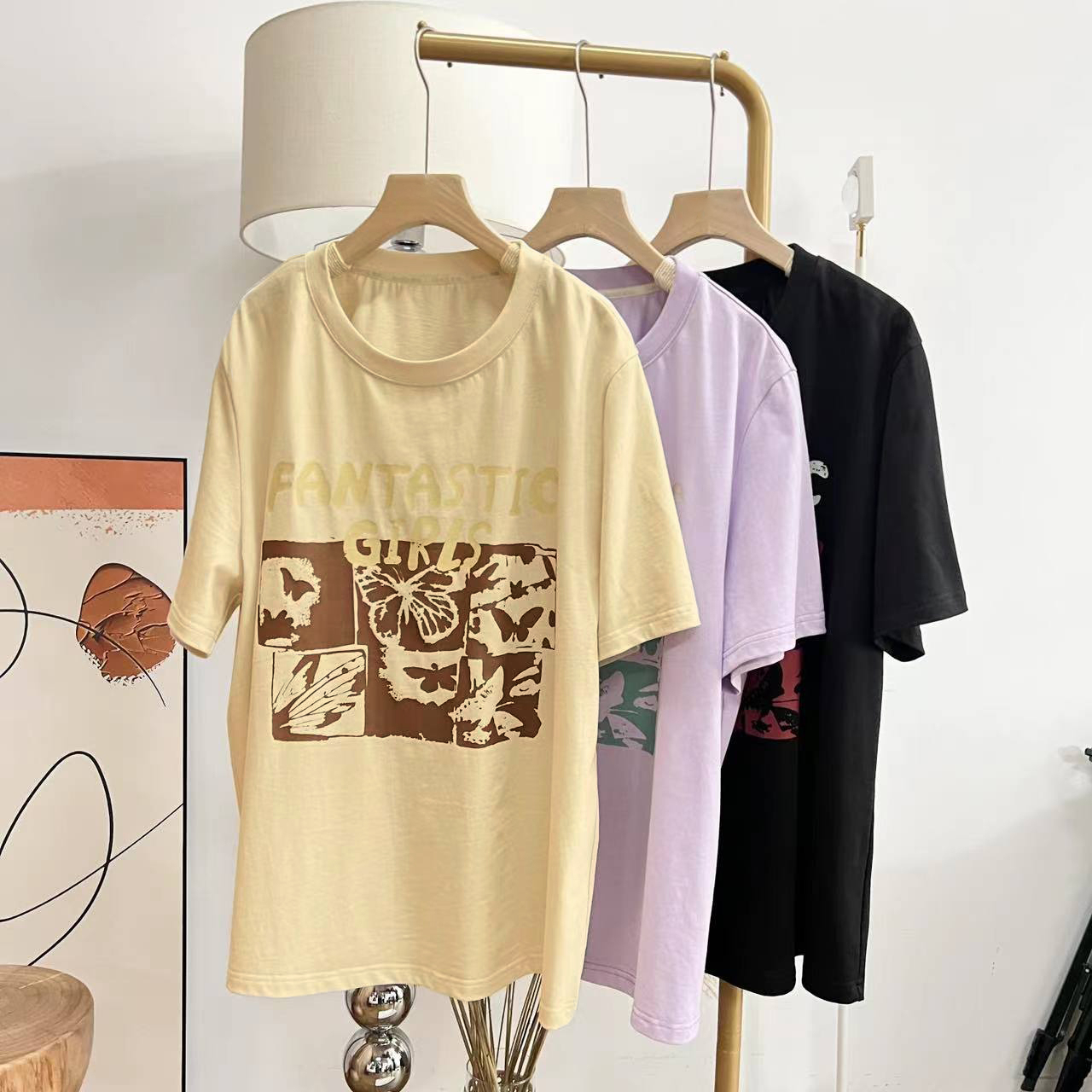 230g rear bag summer new style pure cotton large size women's short-sleeved T-shirt