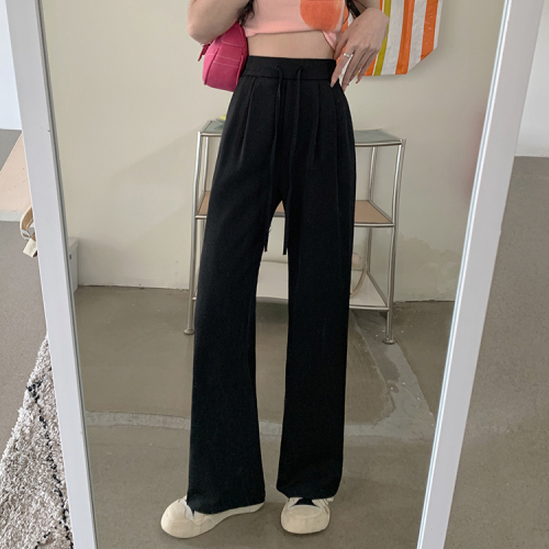 High-waisted straight black pants for women summer new loose drapey wide-leg pants floor-length trousers casual pants