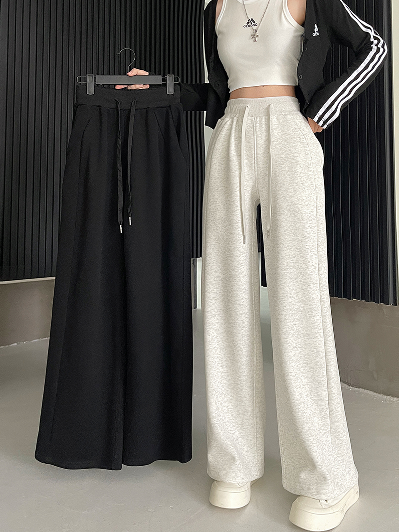 實拍 2024春季韓版寬鬆大碼s-4xl微喇拖地褲窄版闊腿休閒褲女