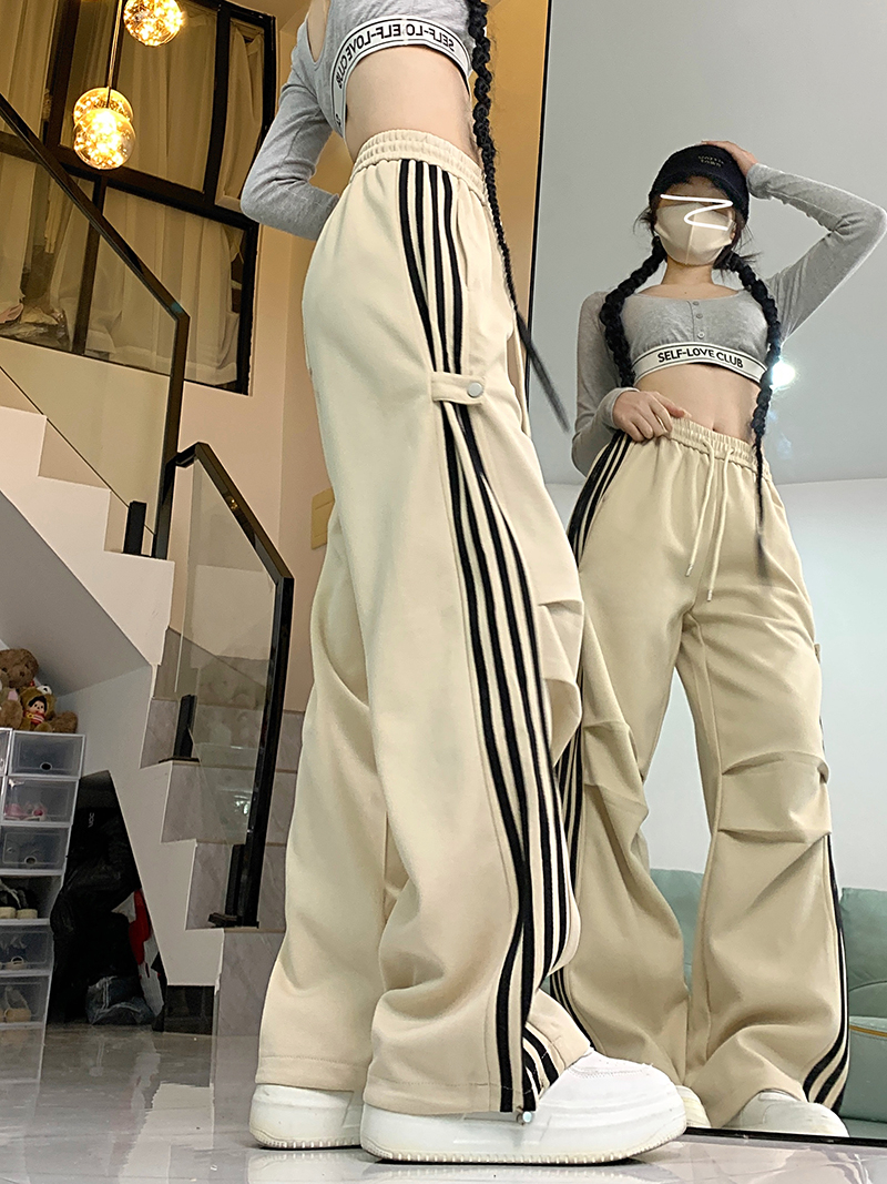實拍 2024春季韓版寬鬆大碼s-4xl拖地褲窄版闊腿休閒褲長褲女