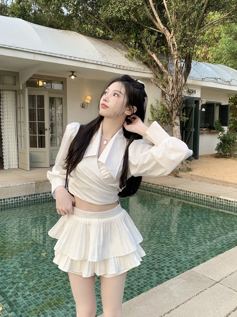 實拍 辣妹設計感小眾襯衣獨特别致綁帶短款襯衫