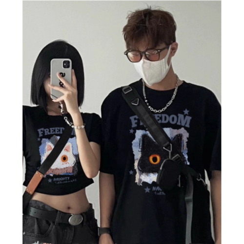 Couple wear short-sleeved T-shirt spring and summer 2024 new trendy brand one long and one short roora internet celebrity high-end super hot suit