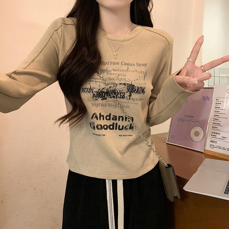 Real shot Spring Korean version loose 1*1 thread 210g round neck printed mid-length large size bottoming shirt T-shirt for women