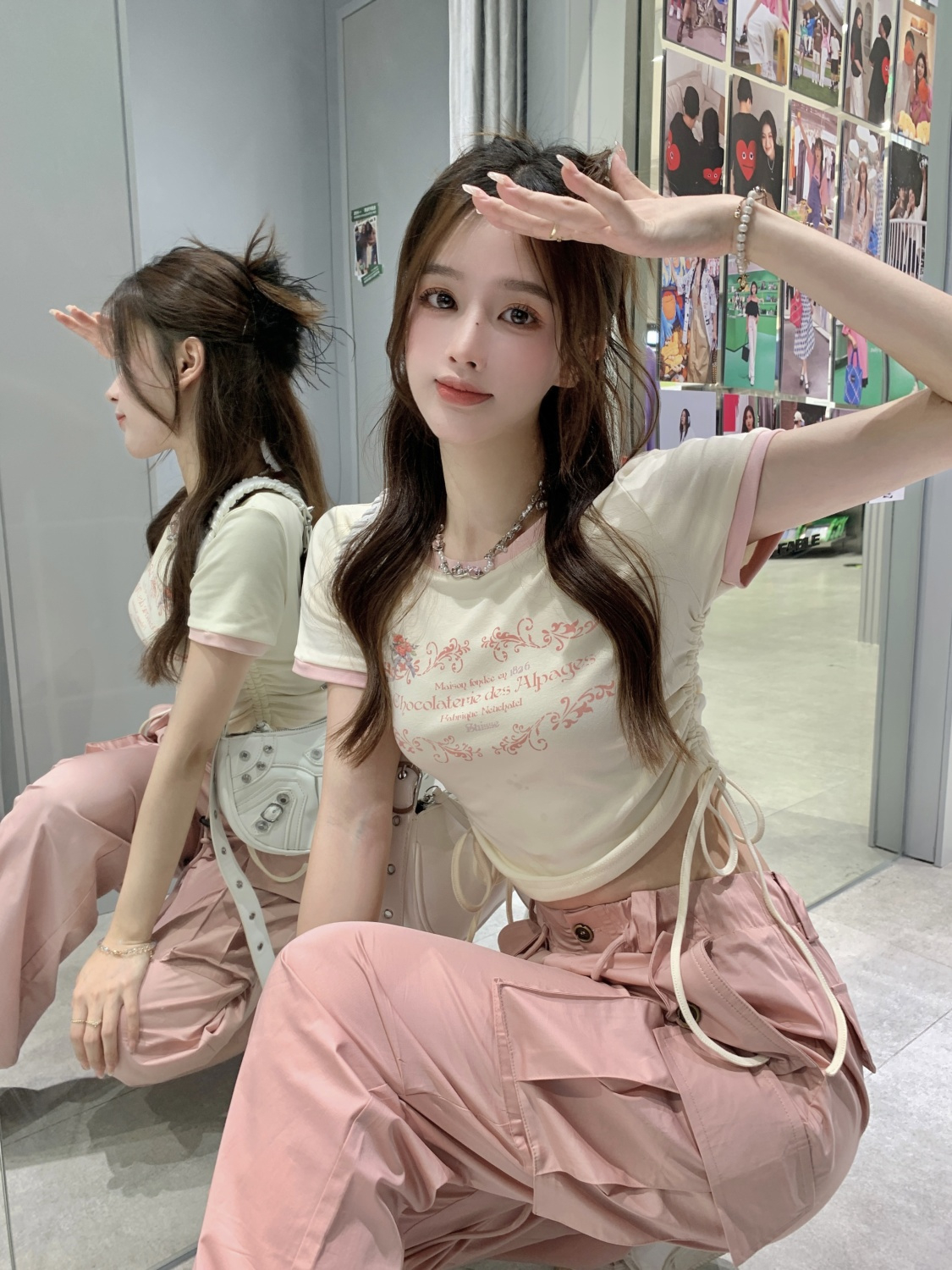 Thread Retro Short Sleeve T-shirt Women's Summer Sweet and Spicy Pure Desire Niche Short Slim Round Neck Top