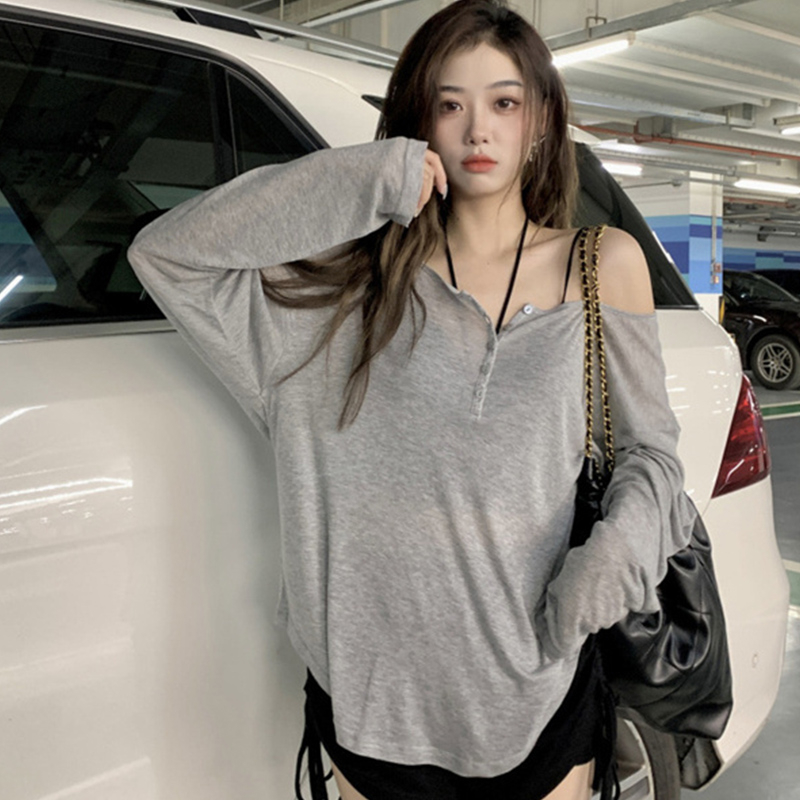 Official picture Pure desire T-shirt women's summer gray thin sunscreen long-sleeved air-conditioned small blouse loose mid-length top