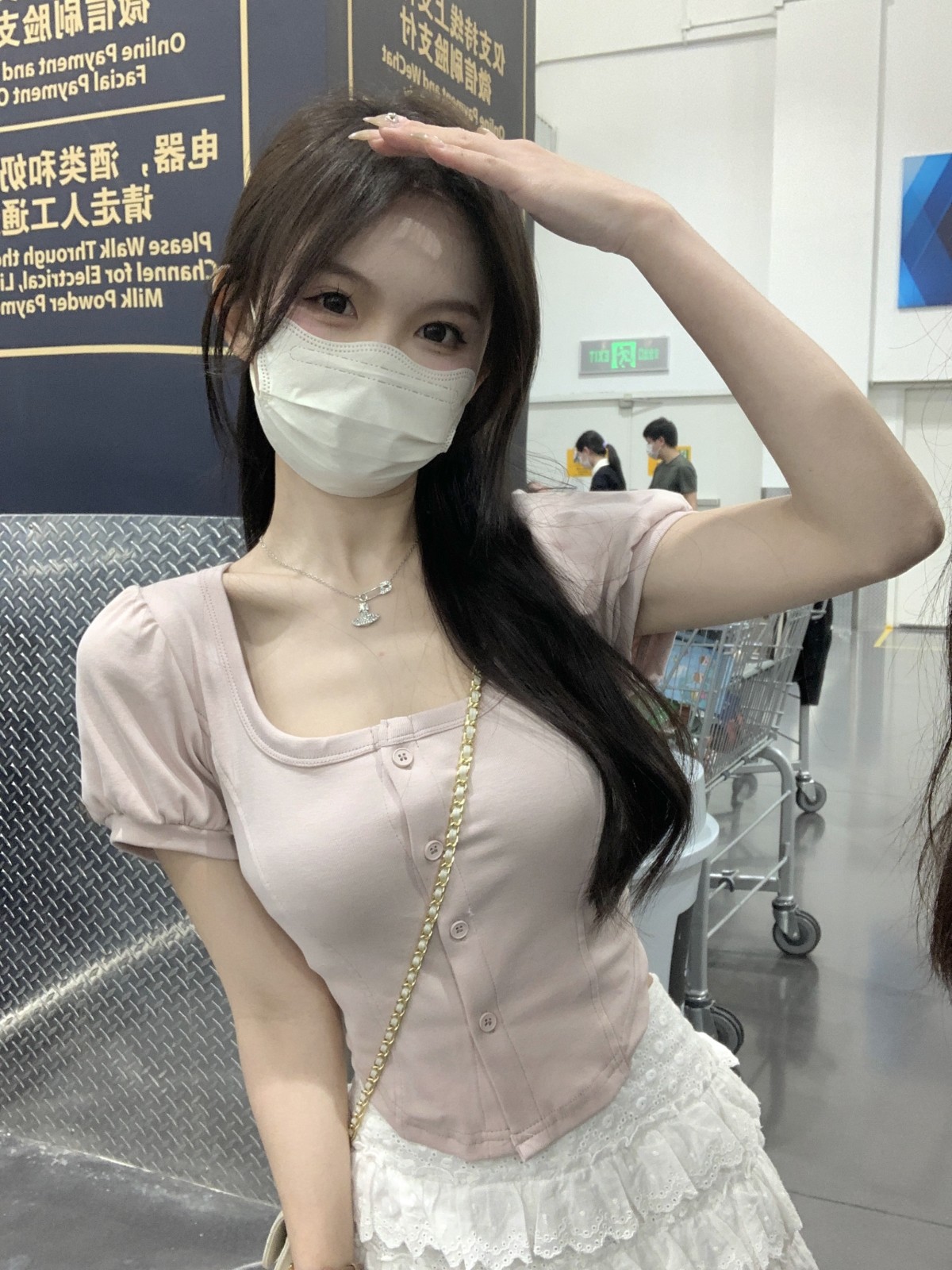 實拍 春夏韓版修身方領甜美泡泡袖百搭短袖T恤女上衣