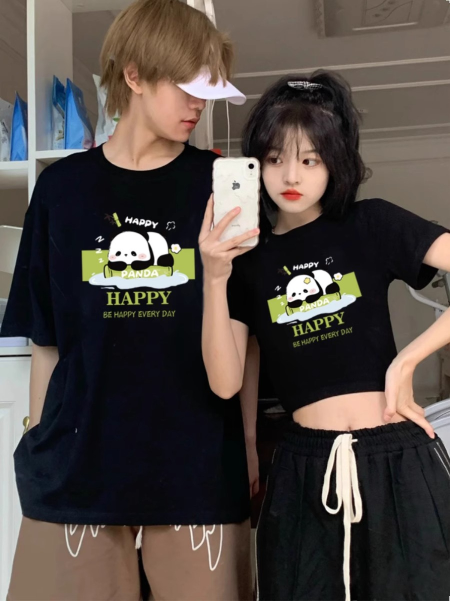 Couple T-shirt 2024 new trendy brand summer clothing, high-end, one long and one short, special ins internet celebrity pure cotton short sleeves