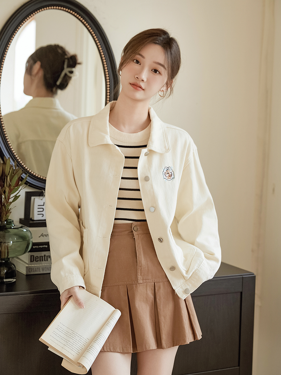 實拍2024春季新款甜美繡花牛仔外套上衣甜美短外套刺繡牛仔衣女