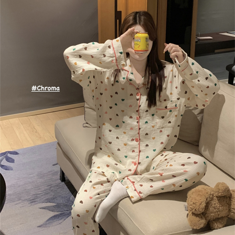實拍樹皮皺2024年新款睡衣女長袖套裝休閒家居服甜美可愛