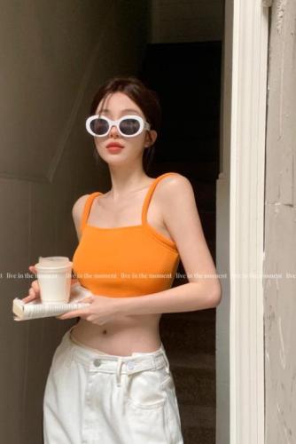 Actual shot of Hot Girl Camisole Knitted Vest Early Spring New Style Bottoming Slimming Short Top