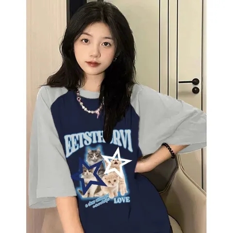 220g 100% cotton high-density silo spinning contrasting color raglan sleeve t-shirt for women with high-end American hip-hop