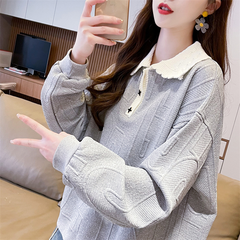 實拍 2024春季新款韓版260克方面提花拼色中長款薄款衛衣女