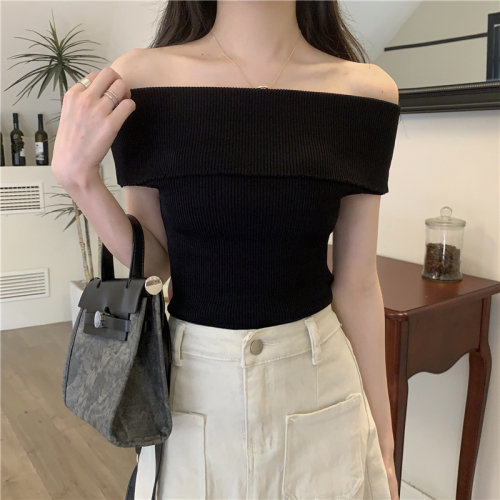 Real shot striped one-shoulder sweater for women summer slim striped top