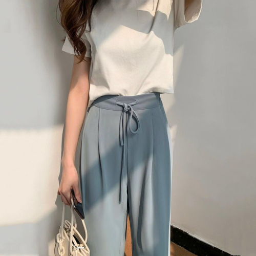 High-waisted straight black pants for women summer new loose drapey wide-leg pants floor-length trousers casual pants