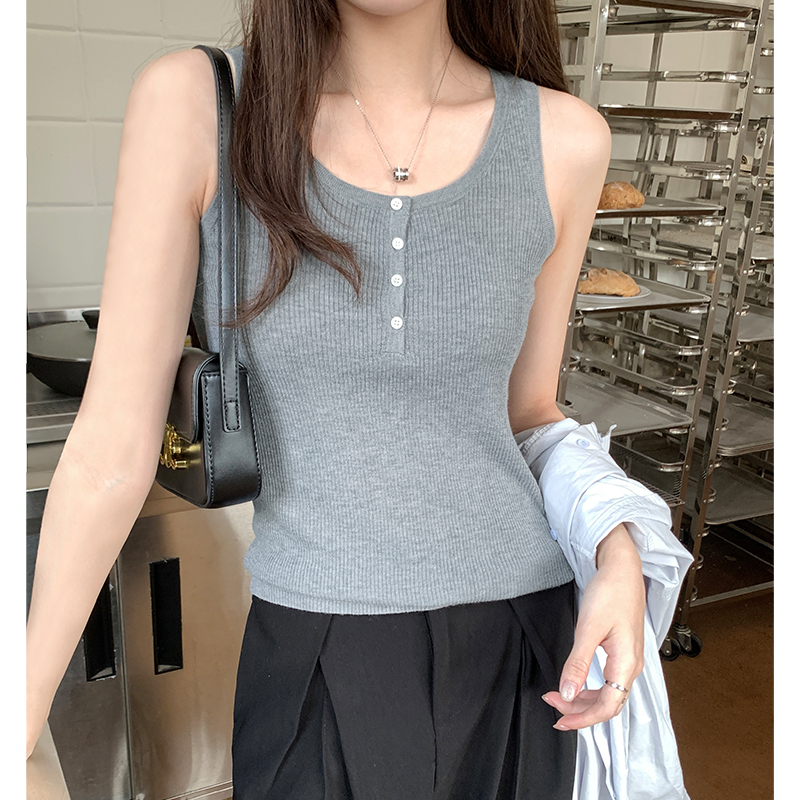 實拍圖吊帶小背心女內搭2024新款u領寬肩帶修身顯瘦針織無袖上衣
