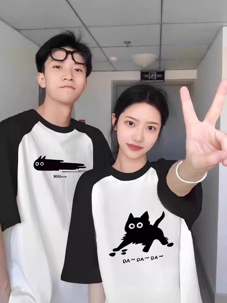 2024 new super hot high-end roora couple wear short-sleeved raglan sleeves trendy summer wear niche t-shirt suit for women