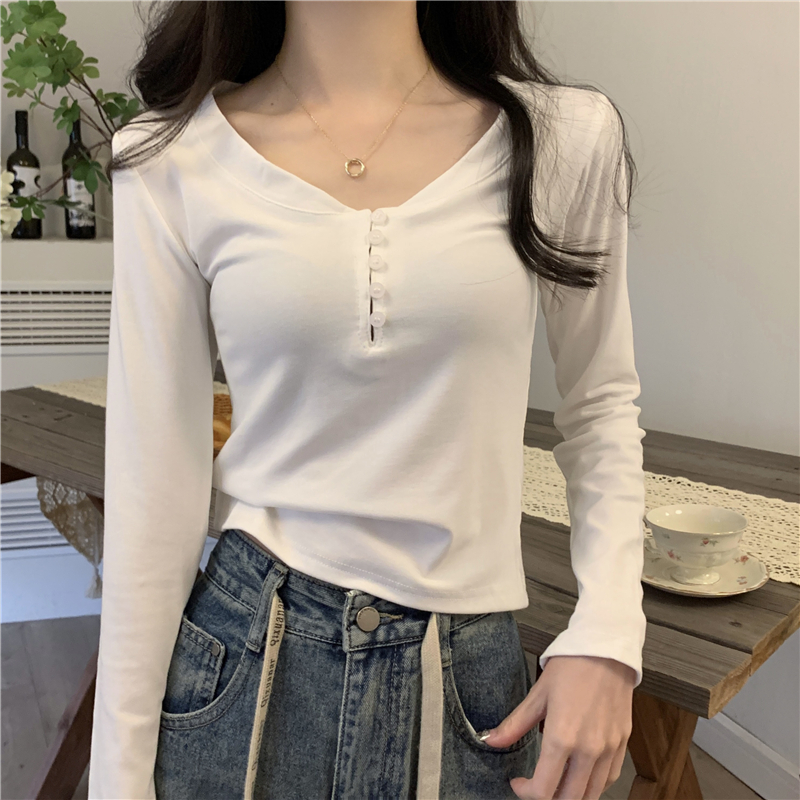 Real shot spring new button placket slim bottoming shirt long-sleeved T-shirt