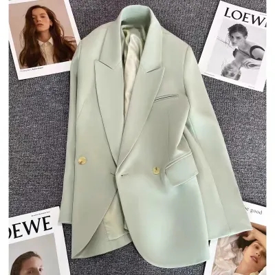 Light green suit jacket for women 2024 spring and autumn new style single-breasted Korean style street style niche suit trend