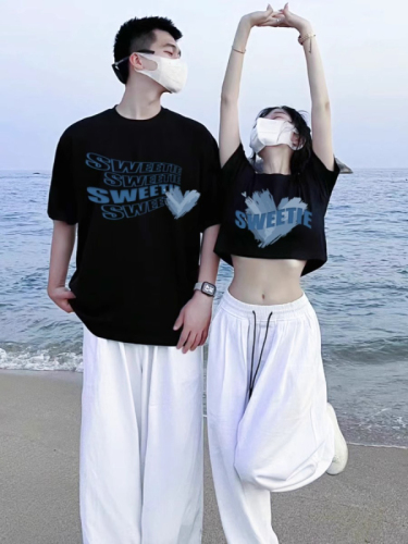 Couple T-shirt summer one long and one short sleeve clothes 2024 new high-end summer dopamine outfit set
