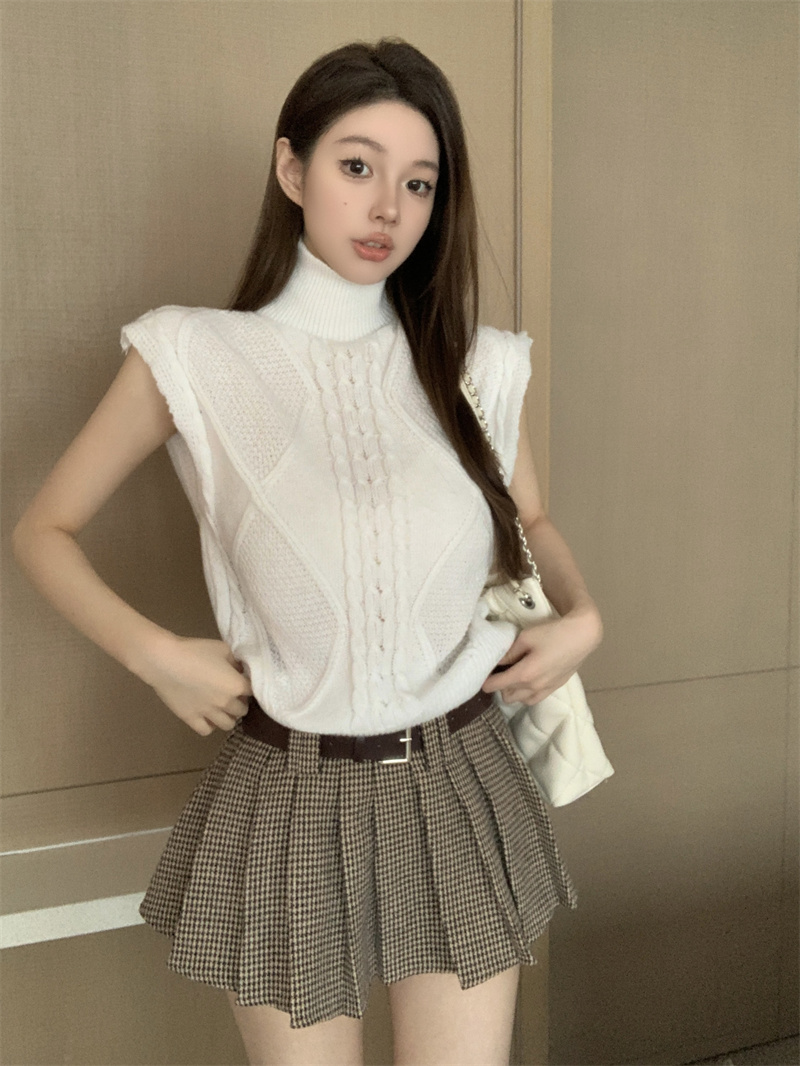 實拍  百搭雙面穿灰色高領背心女新款內搭坎肩針織無袖上衣