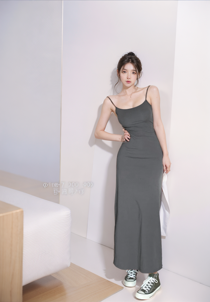 Hot girl suspender dress women's summer 2024 new sexy slim waist one-shoulder mid-length skirt