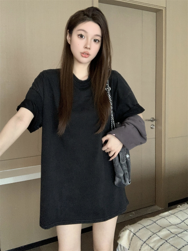 實拍  美式高街復古洗水做舊基礎款寬鬆短袖大版潮牌t恤