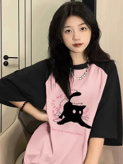 220g 100% cotton high-density silo spinning trendy summer women's T-shirt plus size bestie raglan