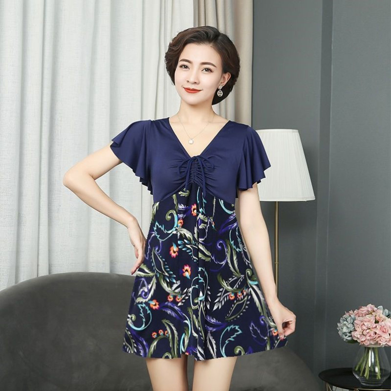 Mom swimsuit for middle-aged and elderly women conservative summer large size loose belly-covering split women's swimsuit for middle-aged and elderly women