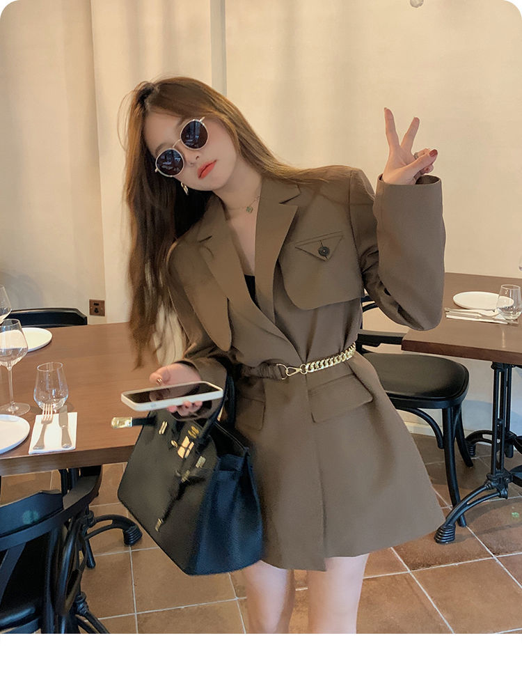 Xia Jia 2024 early spring new top Korean style chic coffee color small suit jacket women's spring and autumn suit high-end