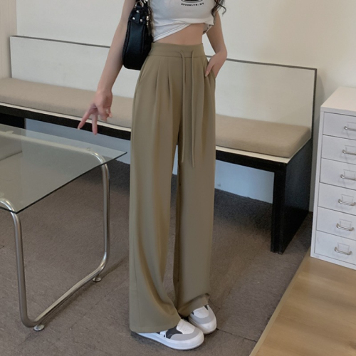 High-waisted straight black pants for women summer new loose drapey wide-leg pants floor-length trousers casual pants