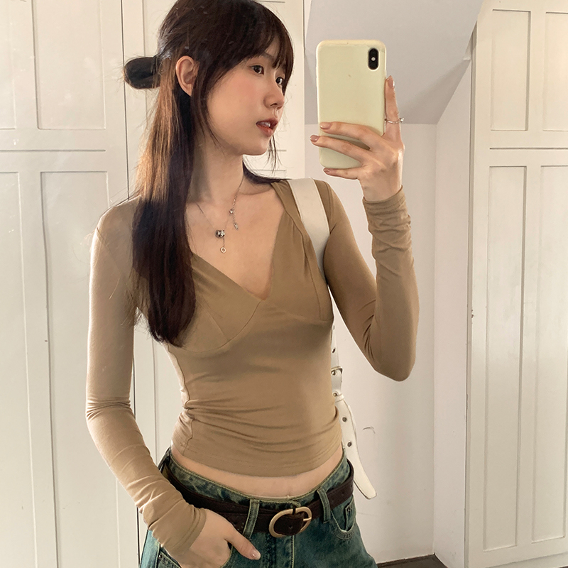 Real photos of modal deep V-neck design bottoming shirt for women spring 2024 new long-sleeved T-shirt top