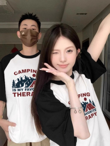 Special couple T-shirt summer 2024 new fashion brand high-end sense Internet celebrity raglan short-sleeved suit is different