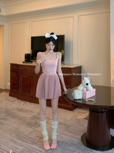 Actual shot ~ Summer ballet style suspender skirt for women, waist slimming, backless pleated A-line skirt