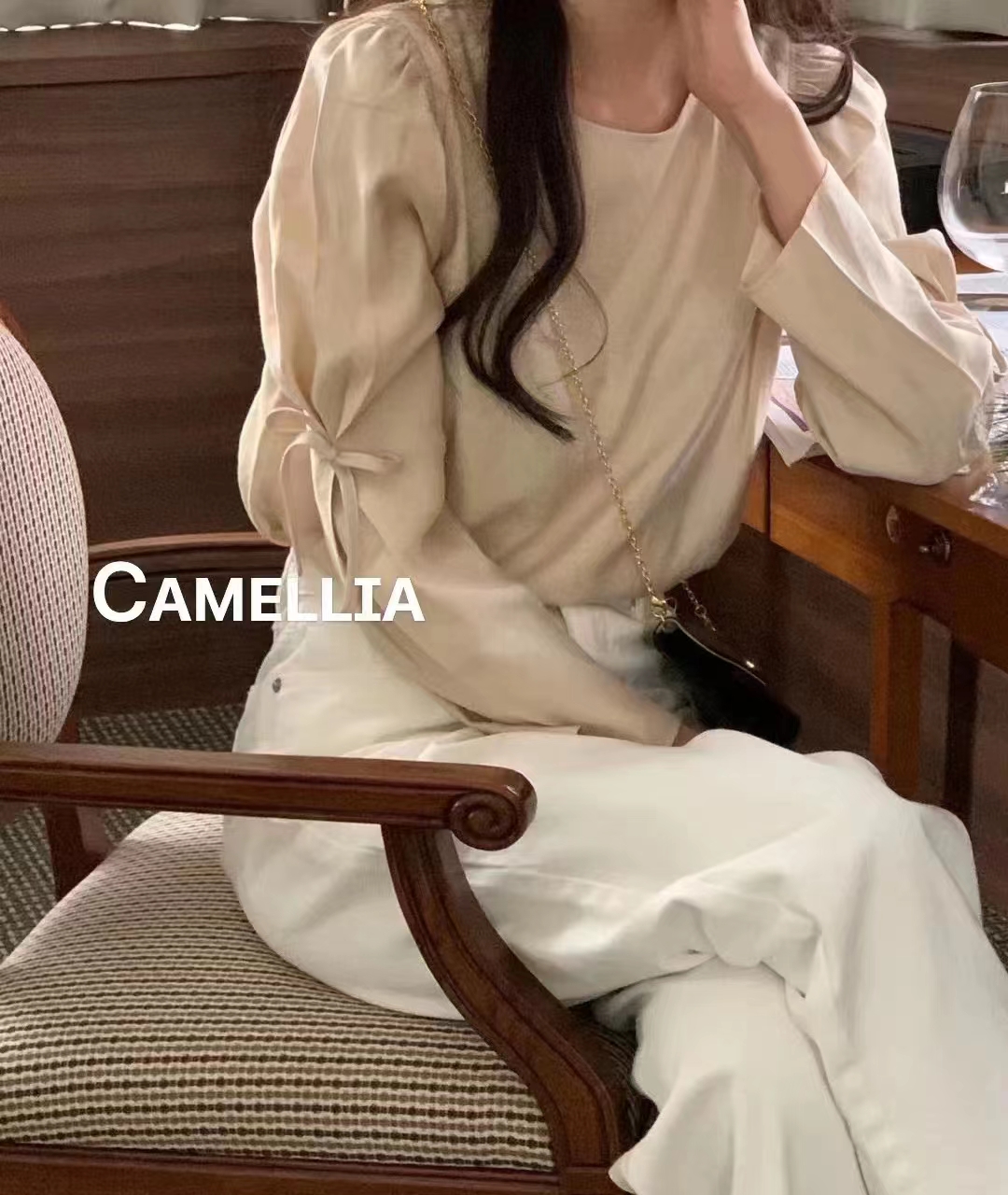 Spring Korean style gentle lady long-sleeved glossy shirt women's sweet bottoming layered top
