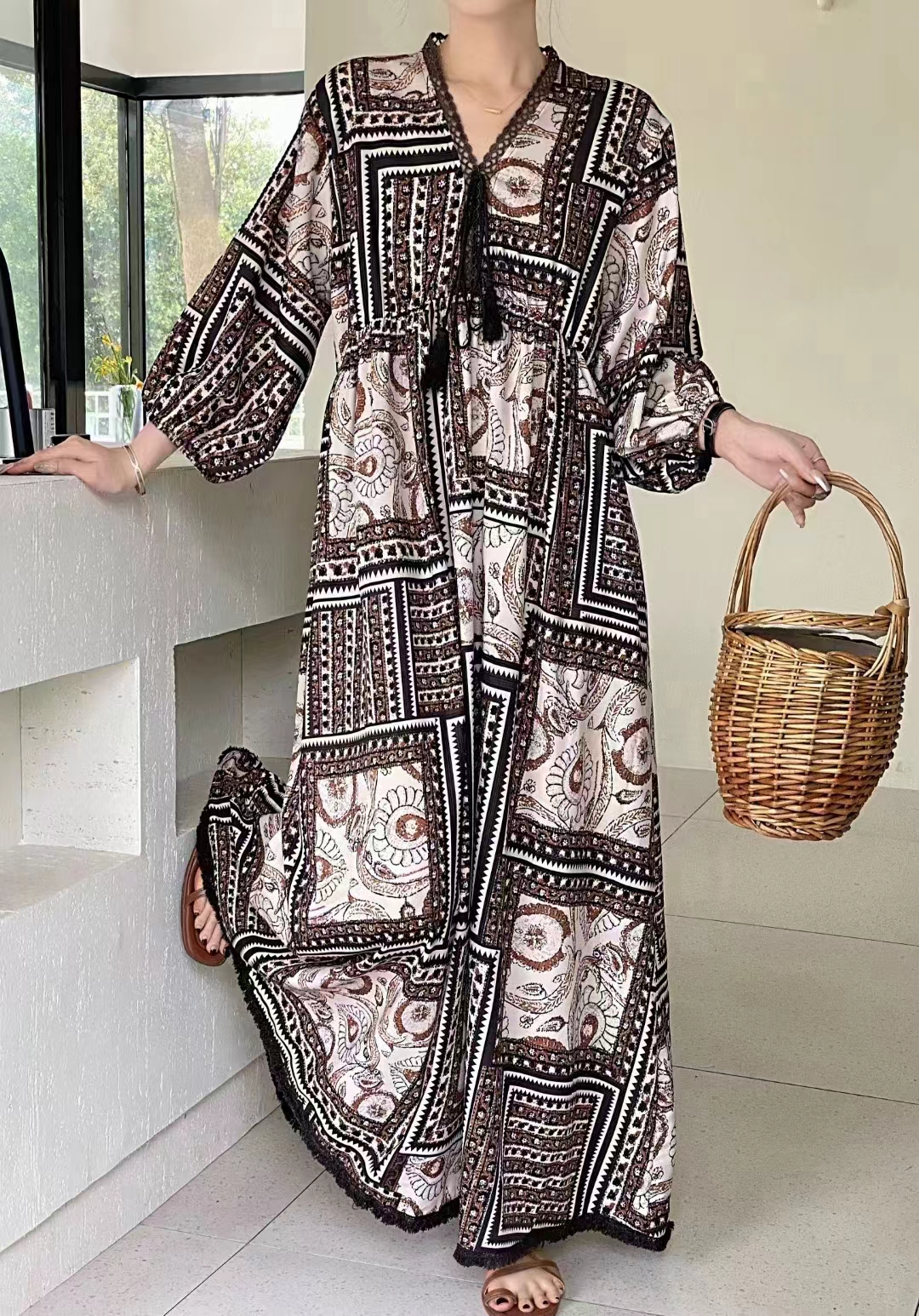 2024 new Korean style holiday style printed dress mid-length skirt