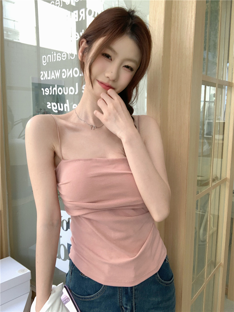 Real shot~ Summer new design pleated camisole sweet and spicy outer wear sleeveless bottoming top for women