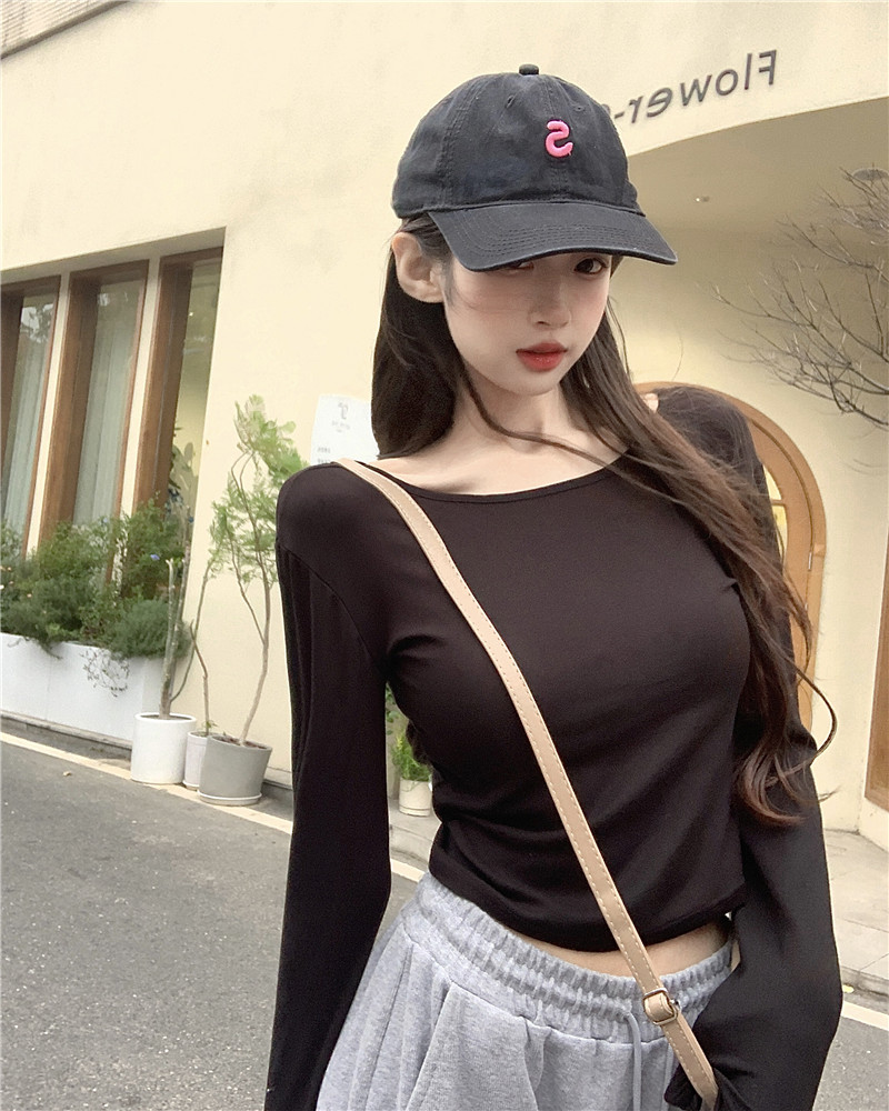 Actual shot ~ spring versatile bottoming shirt, pure desire, long-sleeved T-shirt, slimming, simple top