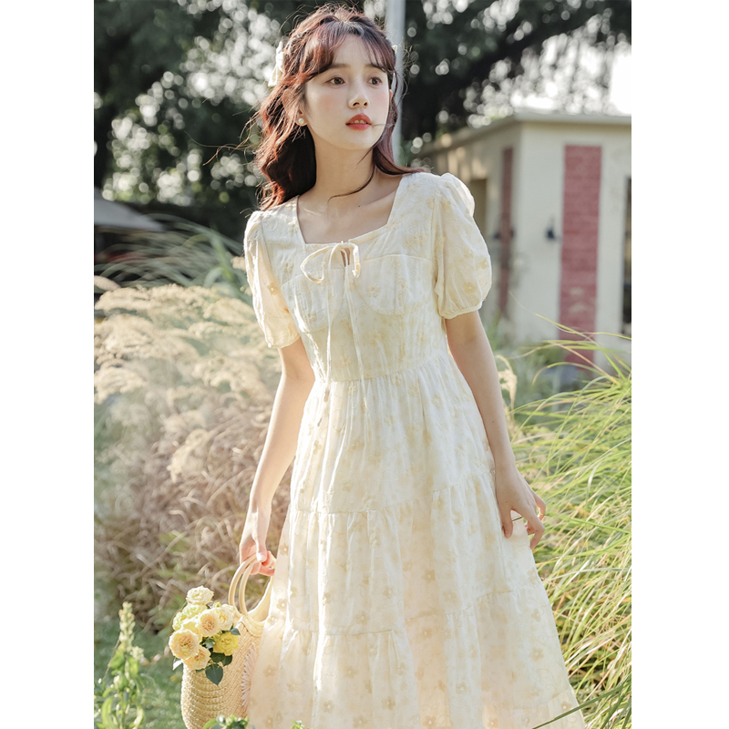 French tea break gentle style dress for women 2024 new summer forest style super fairy little platycodon skirt fairy style
