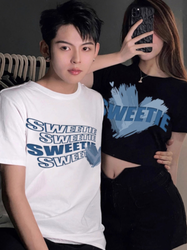 Couple T-shirt summer one long and one short sleeve clothes 2024 new high-end summer dopamine outfit set