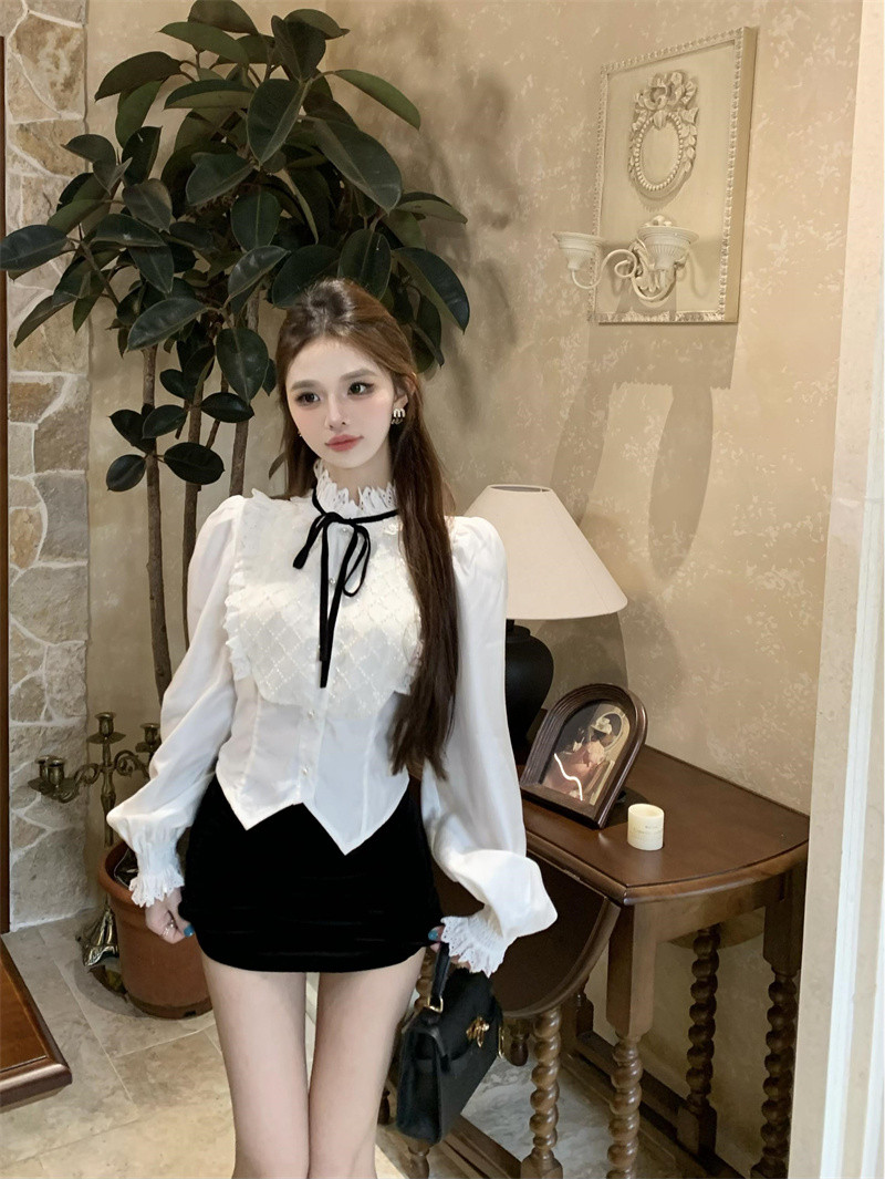 重工系帶襯衣精緻少女亮閃顯瘦襯衫實拍