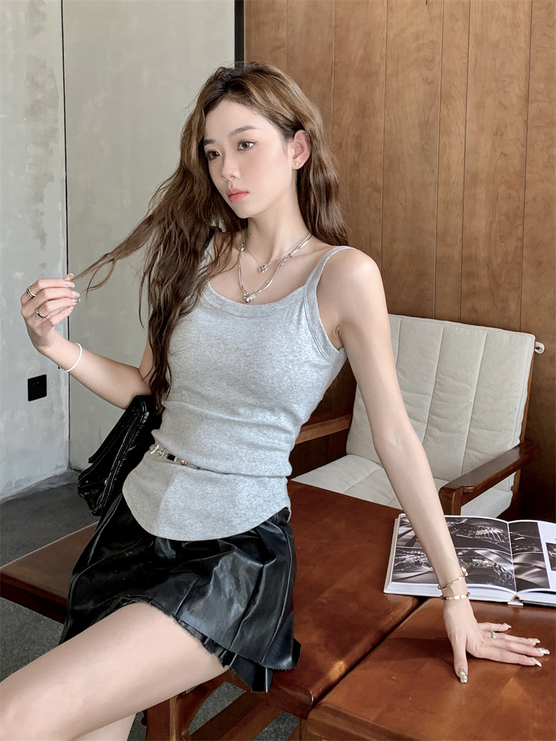實拍美式灰色帶胸墊打底吊帶背心女夏季外穿內搭運動辣妹無袖