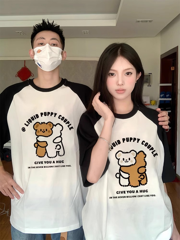 Summer 2024 new high-end pure cotton roora raglan sleeve couple T-shirt special niche top short sleeve