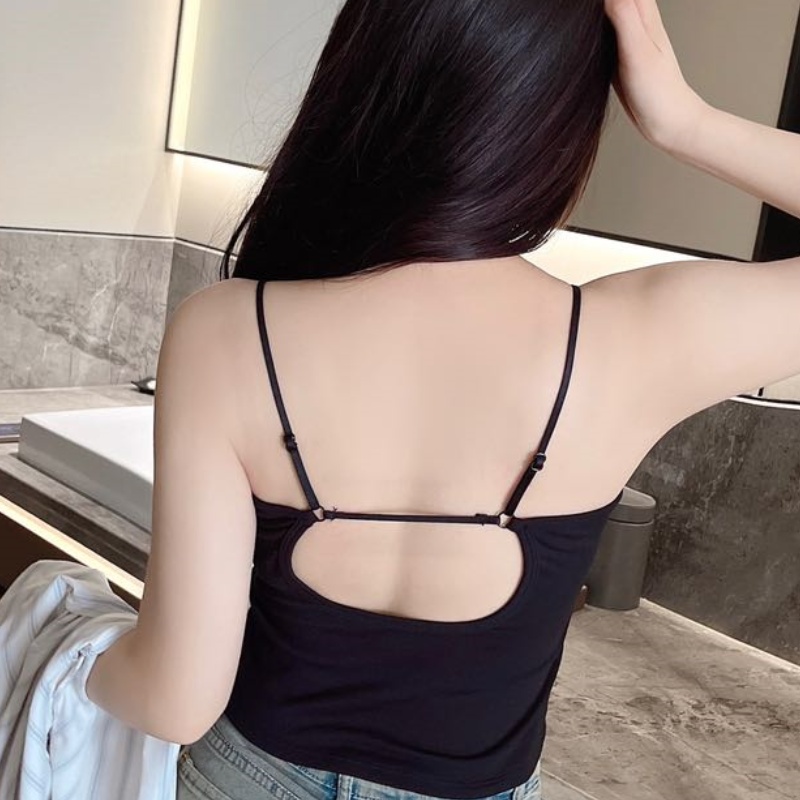 辣妹帶胸墊露背吊帶小背心美背內搭設計感短款上衣外
