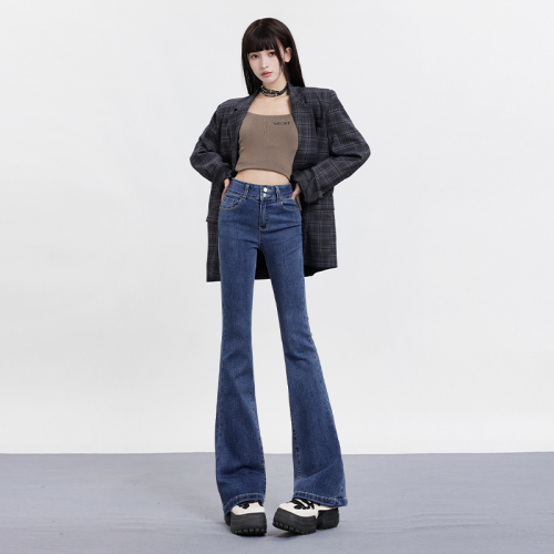 Real shot spring hot girl low-waisted bell-bottomed floor-length pants slimming slim jeans for women