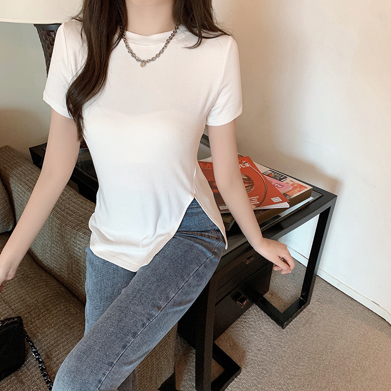 2024 side slit summer short-sleeved t-shirt women's tops
