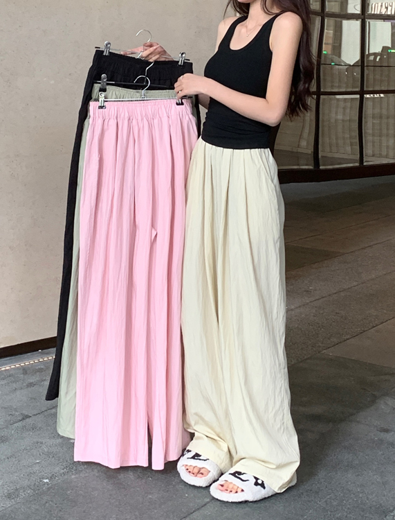 Actual shot of new loose high-waisted wide-leg pants casual thin comfortable floor-length pants