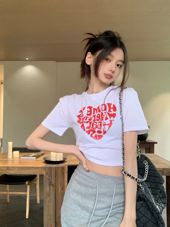 實拍 短款愛心辣妹短袖顯瘦緊身T